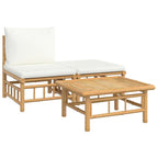 vidaXL Patio Lounge Set with Cream White Cushions - 3 Piece Bamboo Outdoor Seating with Table, Middle Sofa and Footstool, Modular Design, Ideal for Garden, Balcony, Poolside
