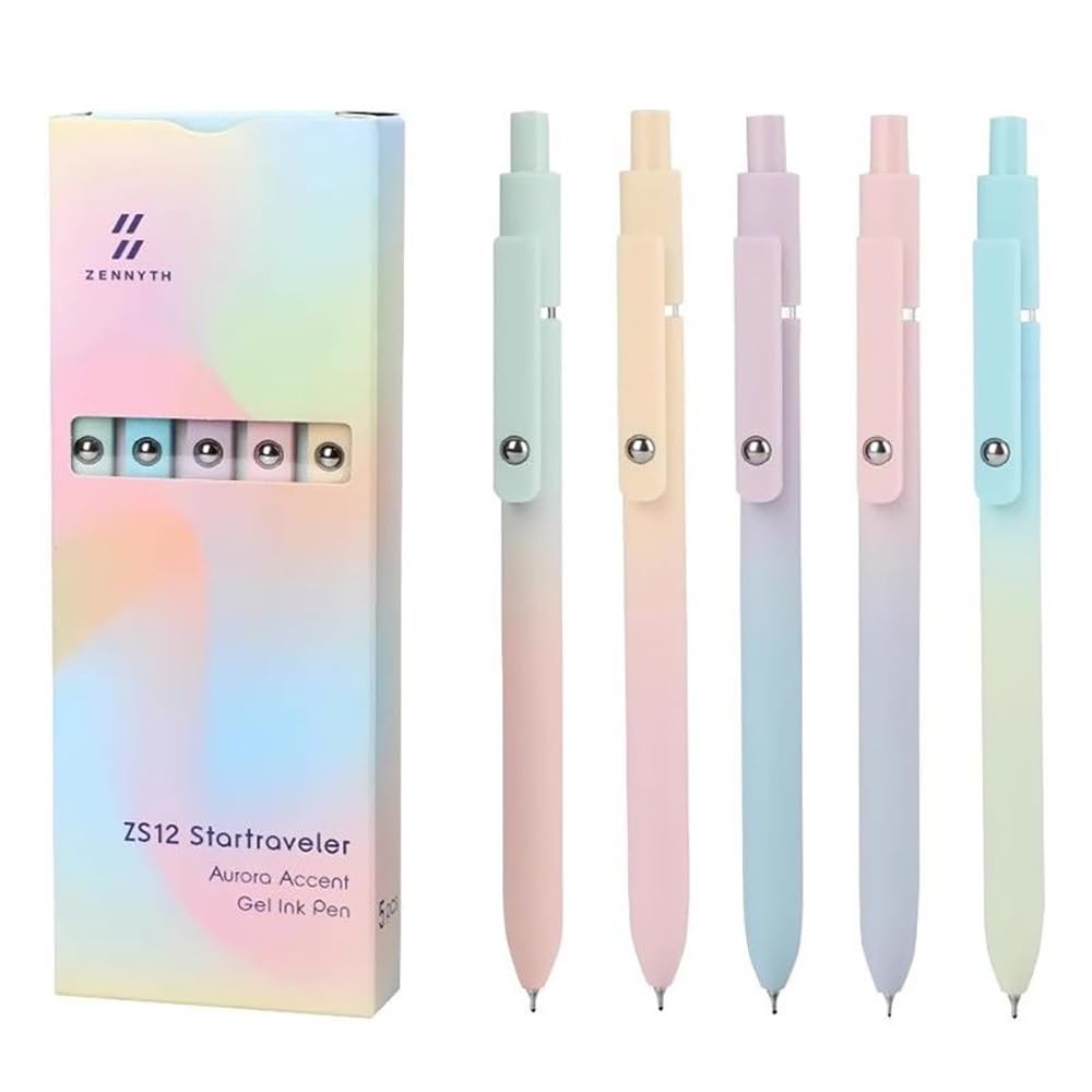 Fiover Gel Pens, 5Pcs Black Ink Gel Pens Medium Point 0.7Mm Smooth Writing Pens Ballpoint With Comfort Grip, Aesthetic Pens For