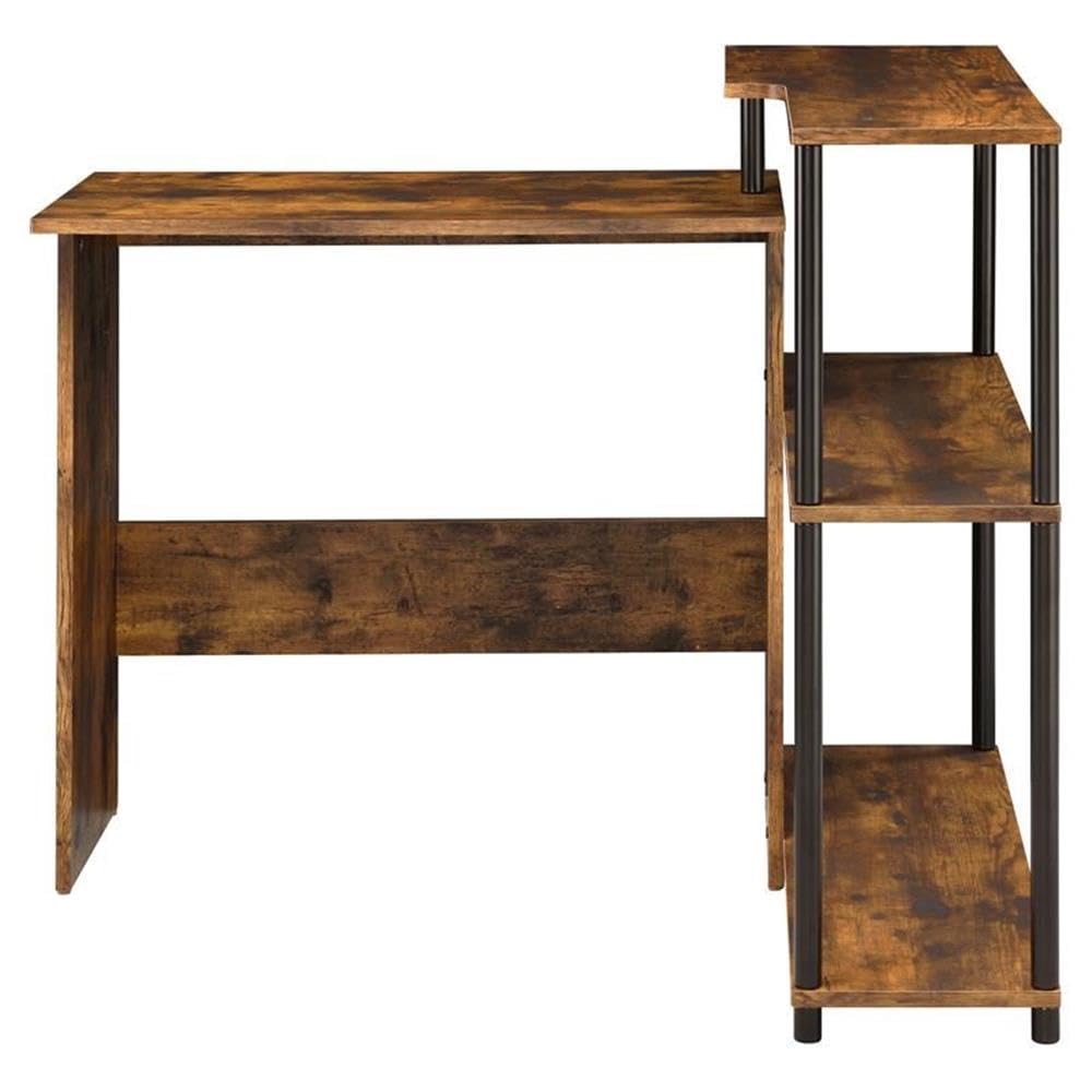 Acme Ievi Wooden Top Writing Desk with Bookcase in Weathered Oak and Black