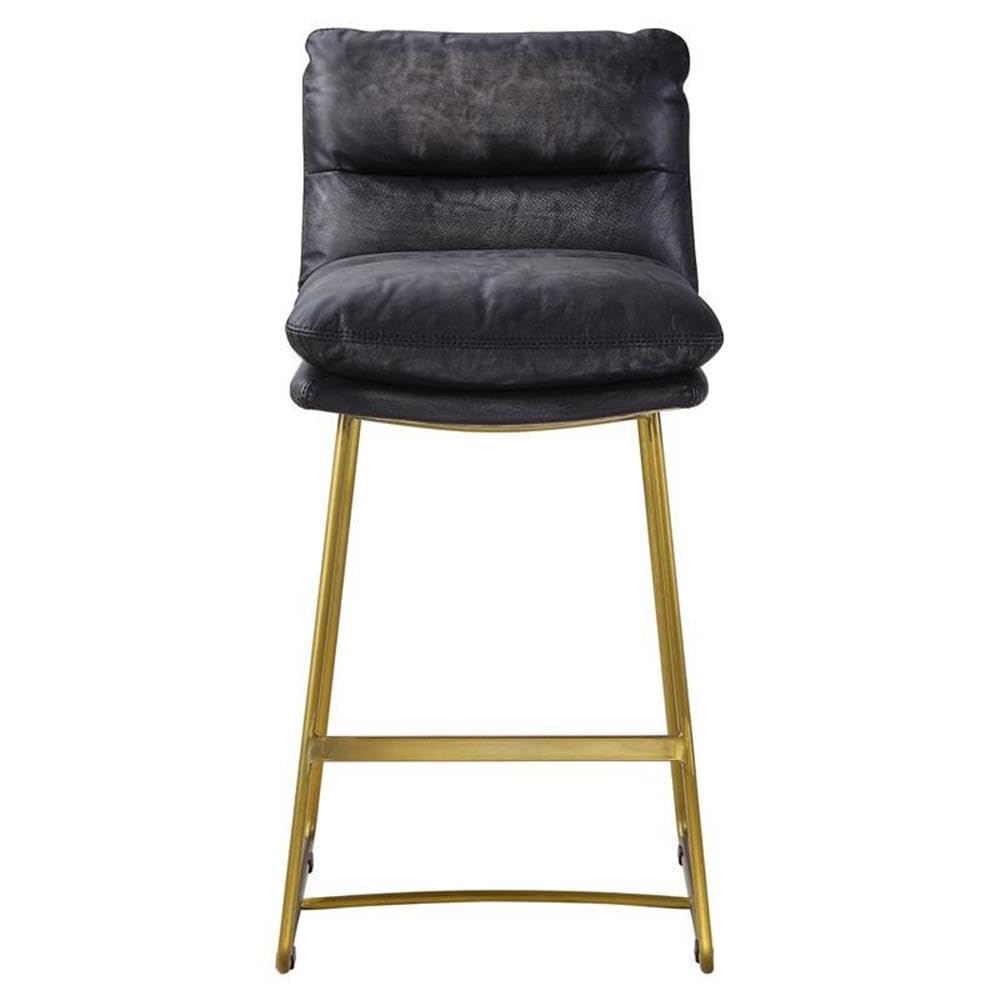 Acme Alsey Tufted Counter Height Chair in Vintage Black Top Grain Leather