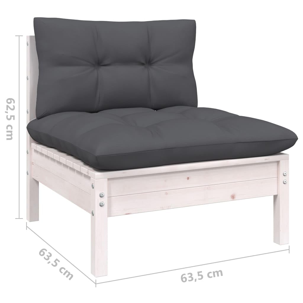 vidaXL Solid Pinewood Patio Lounge Set 9 Piece with Cushions Garden Outdoor Lawn Yard Terrace Balcony Wooden Seat Seating Furniture White