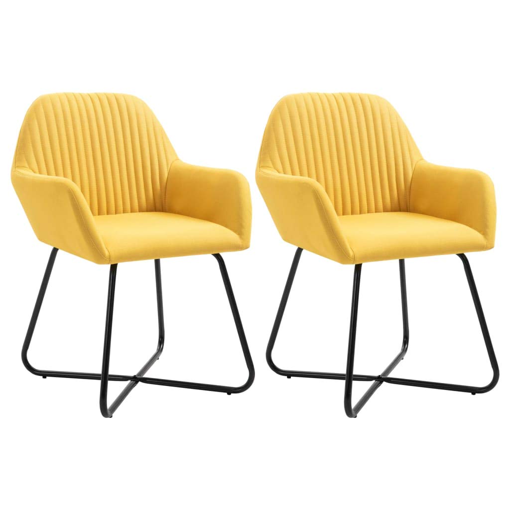 vidaXL Dining Chairs 2 Pcs, Accent Arm Chair with Metal Legs, Upholstered Dining Room Chair for Living Room, Modern Style, Yello