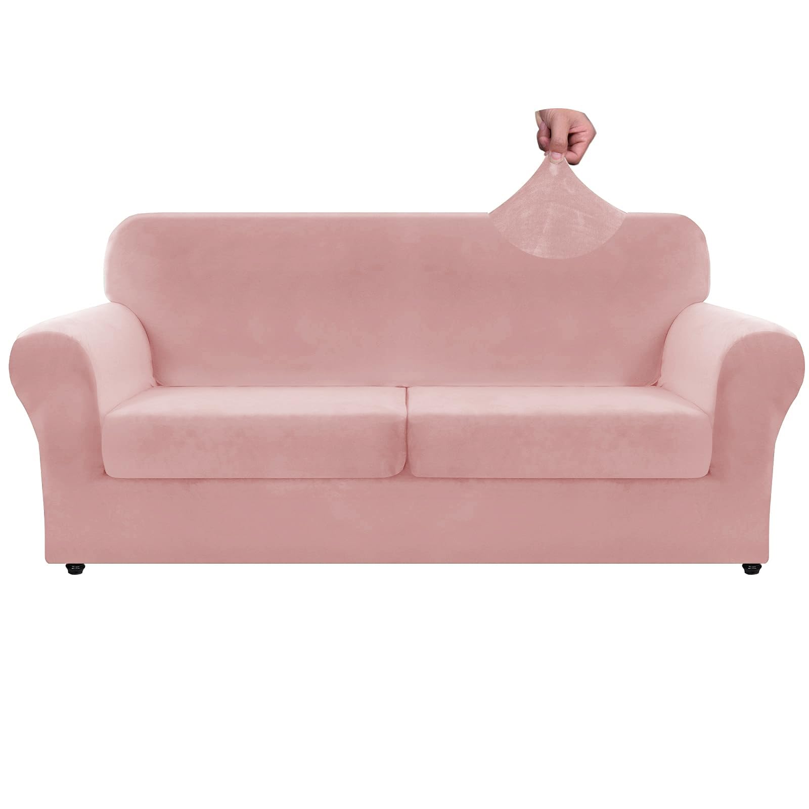 Znsayotx Oversized Velvet 3 Piece Couch Cover With 2 Extra Large Seat Cushion Covers Stretch Sofa Cover For 2 Cushion Couch Thick Soft Loveseat Sofa Slipcover (Rose),71'-91'(2 Cushions)