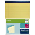 Top Flight Legal Pad, 8.5 X 11.75 Inches, 0.375 Inch Rule, Canary, 50 Sheets Per Pad, 3 Pads Per Pack (4513108)