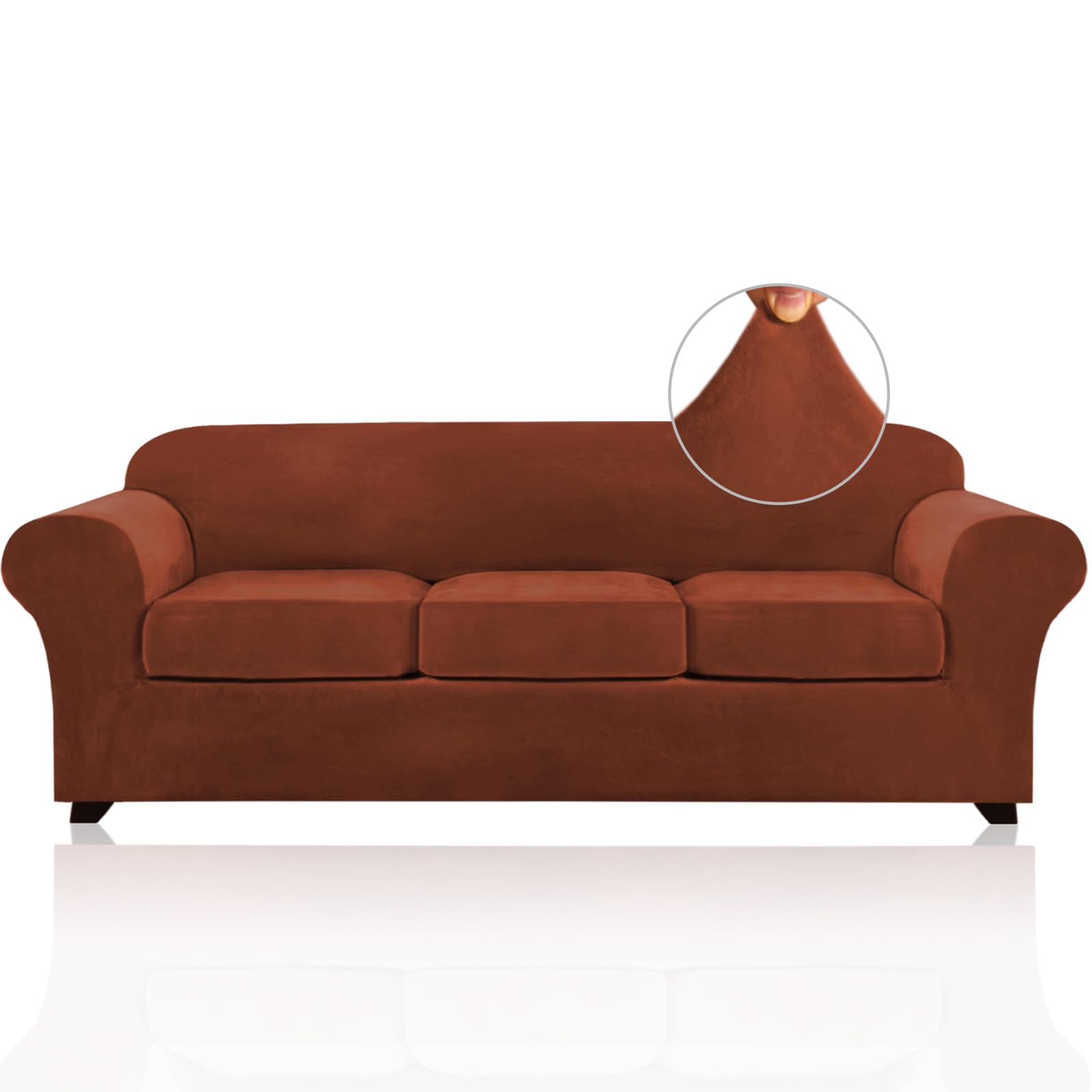Princedeco 4 Pieces Couch Covers Extra Large Couch Covers For 3 Cushion Sofa Width Up To 105 Inch Thick Soft Furniture Slipcovers With 3 Individual Large Cushion Covers(X-Large, Rust)