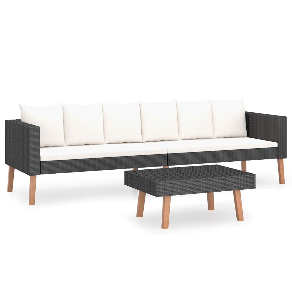 vidaXL Patio Furniture Set 2 Piece, Sectional Sofa for Outdoor Garden, Couch with Cushions, Coffee Table, Scandinavian Style, Poly Rattan Black