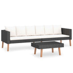 vidaXL Patio Furniture Set 2 Piece, Sectional Sofa for Outdoor Garden, Couch with Cushions, Coffee Table, Scandinavian Style, Poly Rattan Black