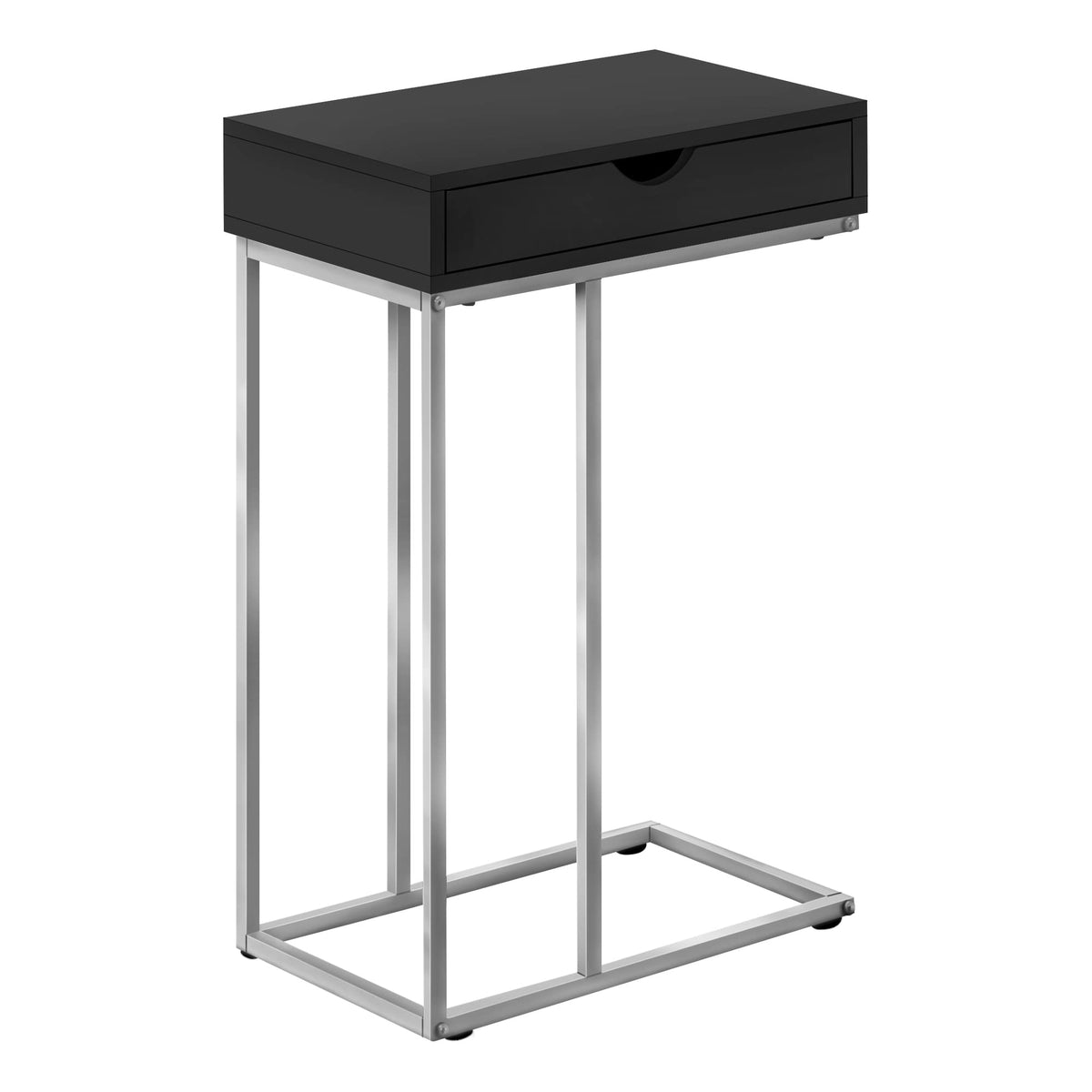 Monarch Specialties 3773 Accent Table, C-shaped, End, Side, Snack, Storage Drawer, Living Room, Bedroom, Metal, Laminate, Grey, Contemporary, Modern Table-25 H/Black/Silver, 15.75' L x 9.45' W x 24' H