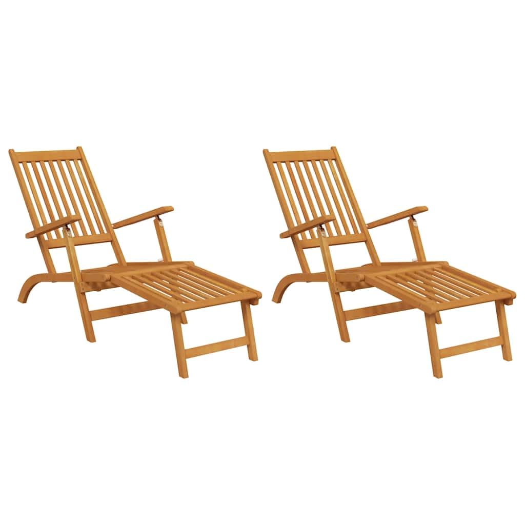 vidaXL 2X Solid Wood Acacia Patio Deck Chairs with Footrests Garden Outdoor Terrace Balcony Wooden Folding Chaise Lounge Sun Lou