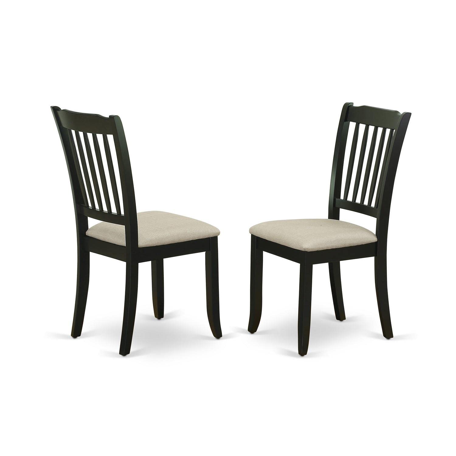 East West Furniture Dac-Blk-C Danbury Kitchen Dining Chairs - Linen Fabric Upholstered Wooden Chairs, Set Of 2, Black