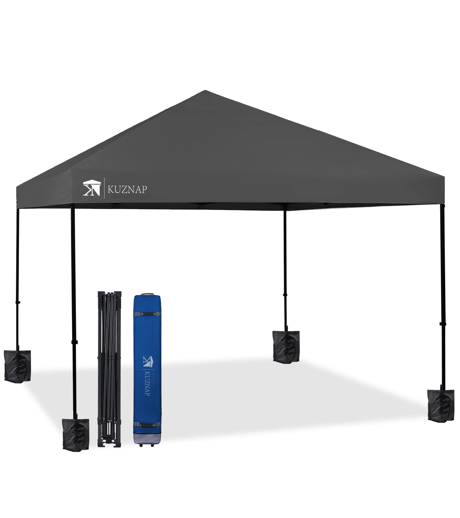 KUZNAP 12x12 Pop up Canopy Tent Patented EZ Set up Instant Outdoor Canopy with Wheeled Carry Bag Bonus 4 Weight Sandbags, 8 Stak