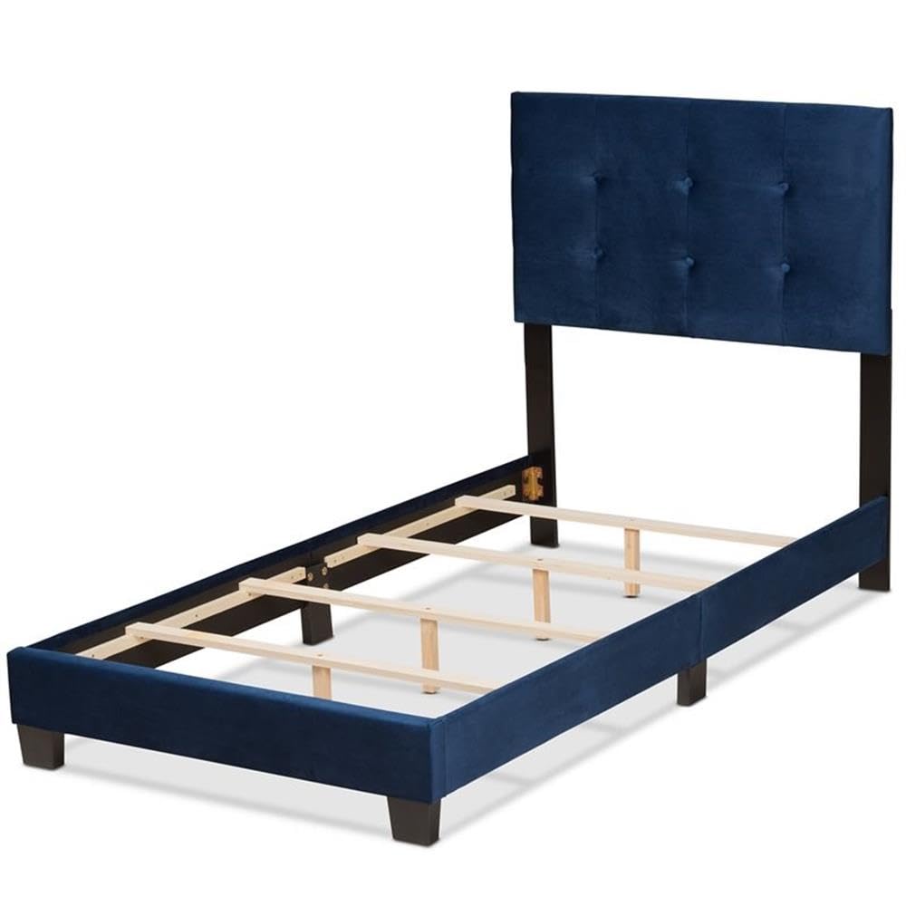 Baxton Studio Caprice Modern and Contemporary Glam Navy Blue Velvet Fabric Upholstered Twin Size Panel Bed