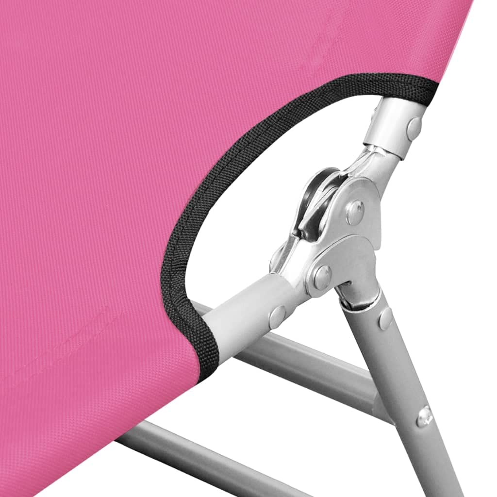 vidaXL Folding Sun Lounger with Head Cushion - Modern Style, Powder-Coated Steel, Adjustable Backrest, Portable and Storage-Friendly - Magento Pink