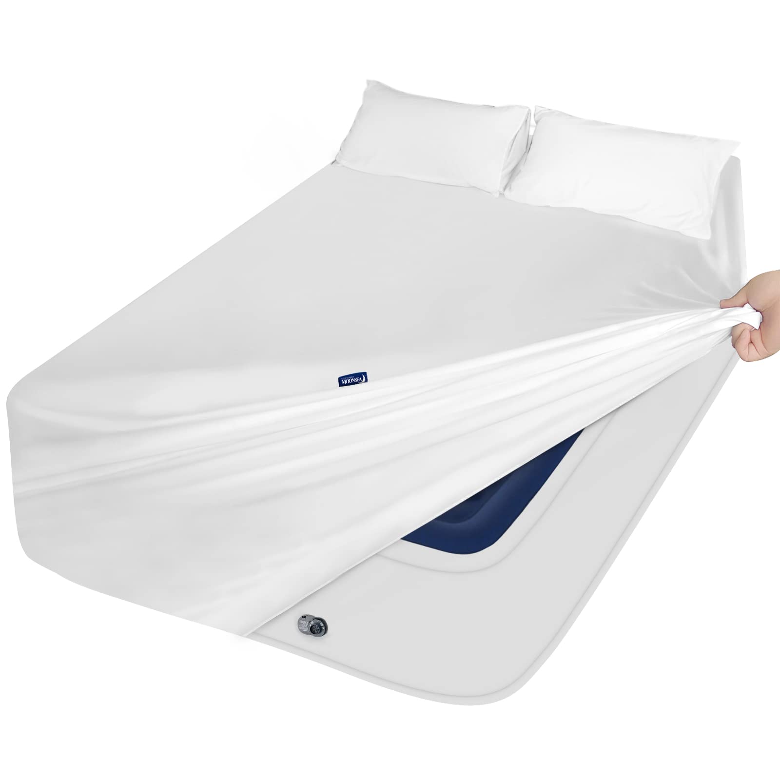 Extra Deep Pocket Air Mattress King Sheet Set - 3Pcs Side Storage Pocket Fitted Sheet & Pillowcase King Size Deep Pocket Sheet S