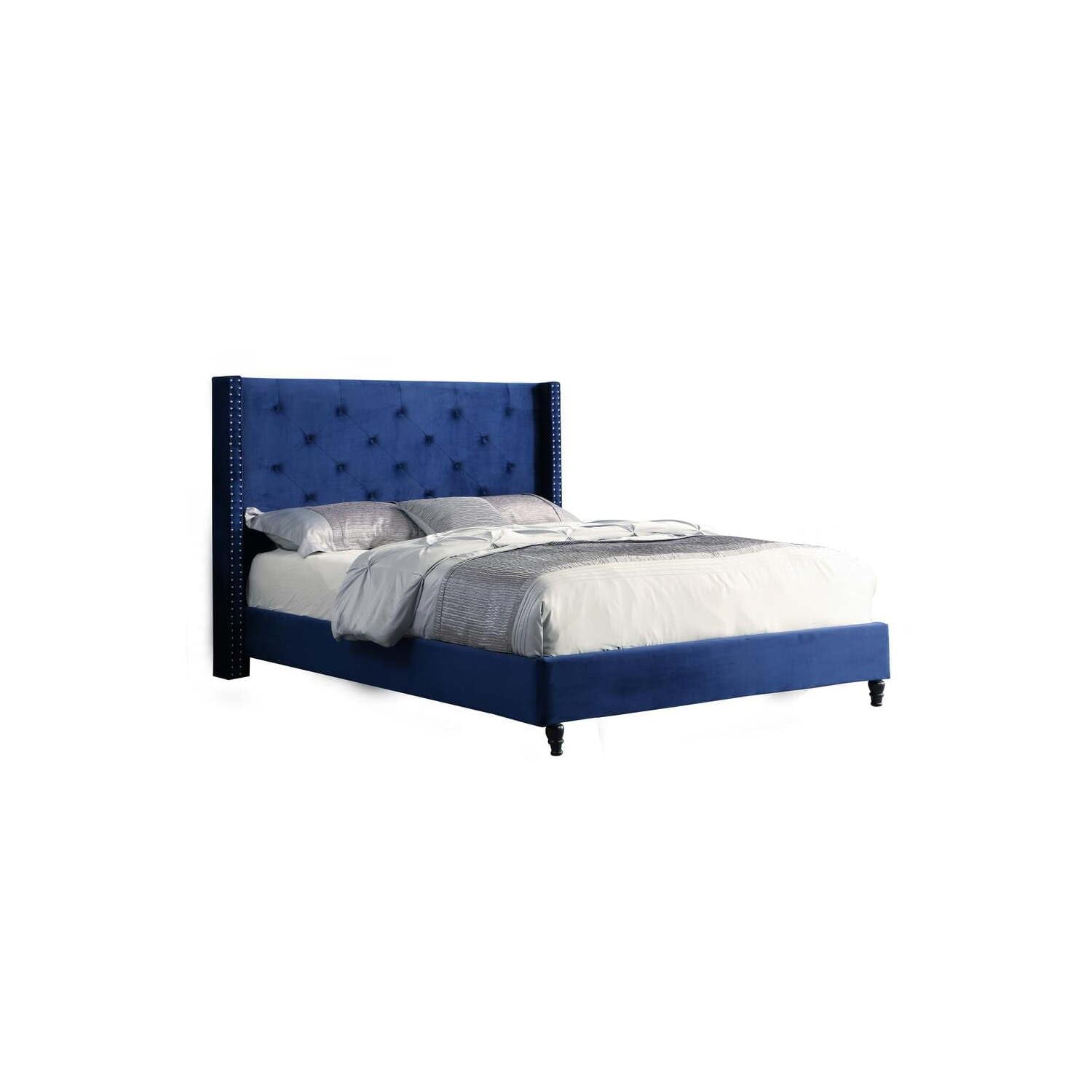 Best Master Furniture Vera Tufted Velour Platform Bed, Full, Navy Blue