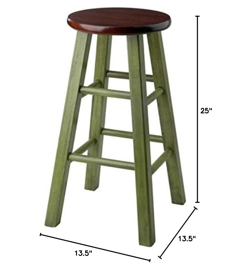 Ergode Wood Ivy 24' Counter Stool - Rustic Green Finish, Walnut Seat - Stable & Comfortable - Versatile & Functional - No Assembly Required