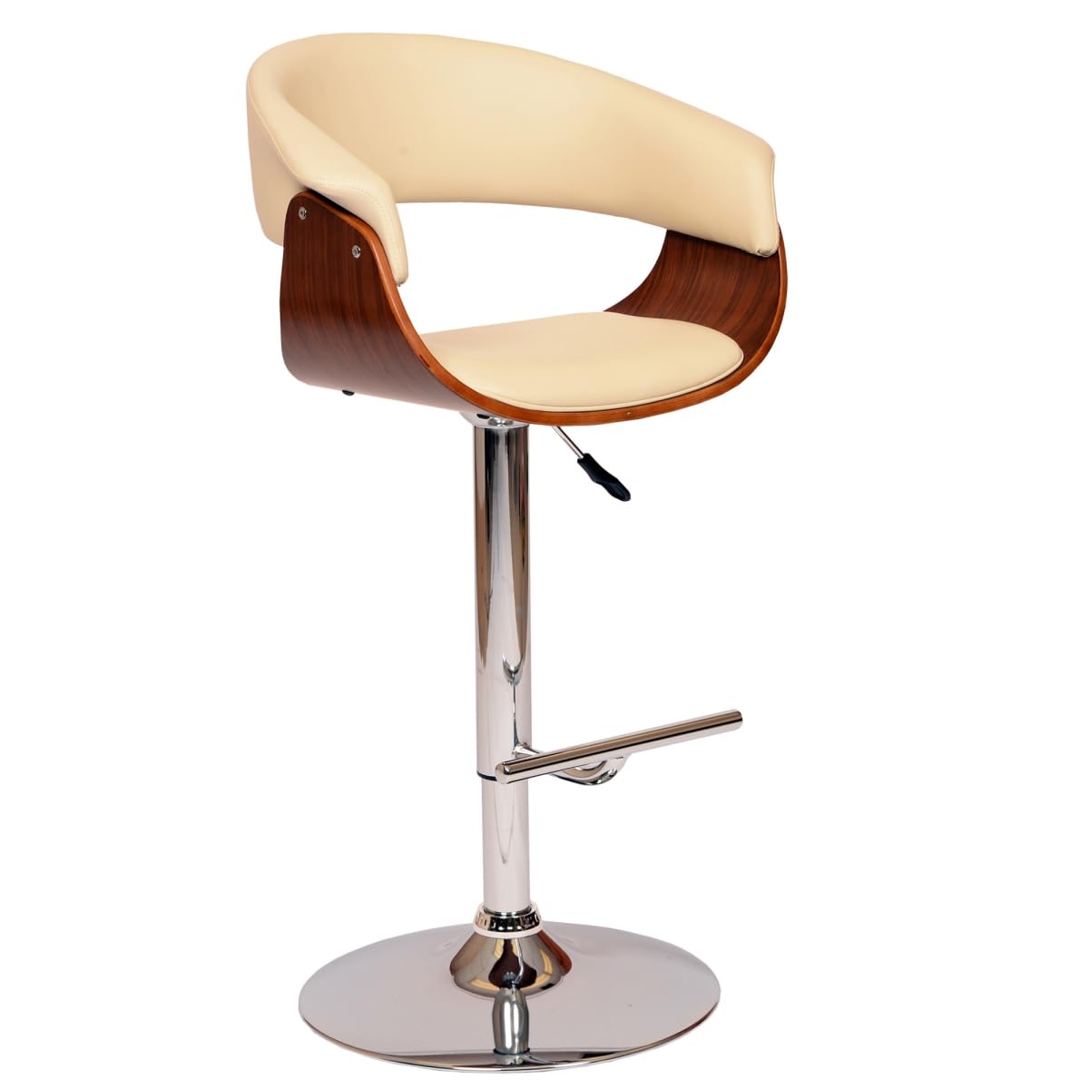 HomeRoots 477275 44 x 24 x 19 in. Cream & Silver Faux Leather & Solid Wood Swivel Low Back Adjustable Height Bar Chair with Foot