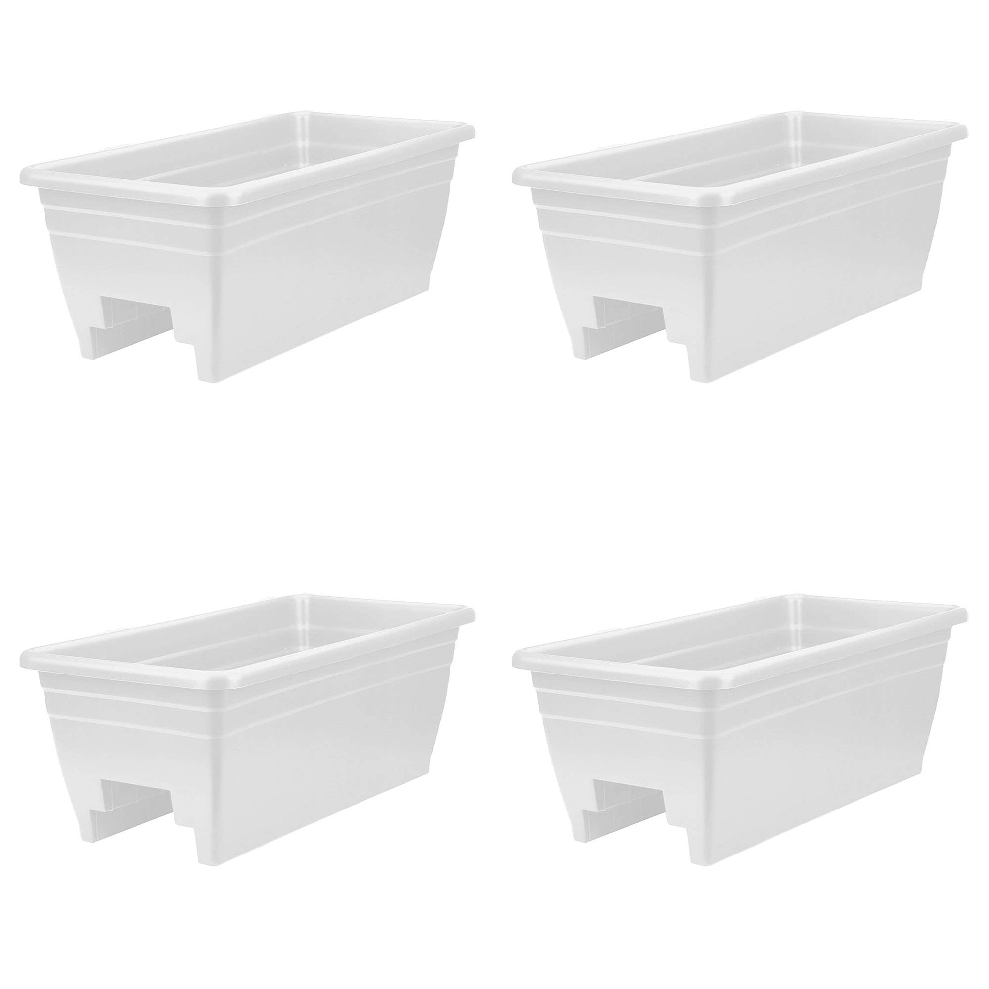 Hc Companies 24 Inches Deck Rail Box Planter With Easy Drainage Holes, Mounted Garden Flower Planter Boxes, White, Plastic, 4 Pa