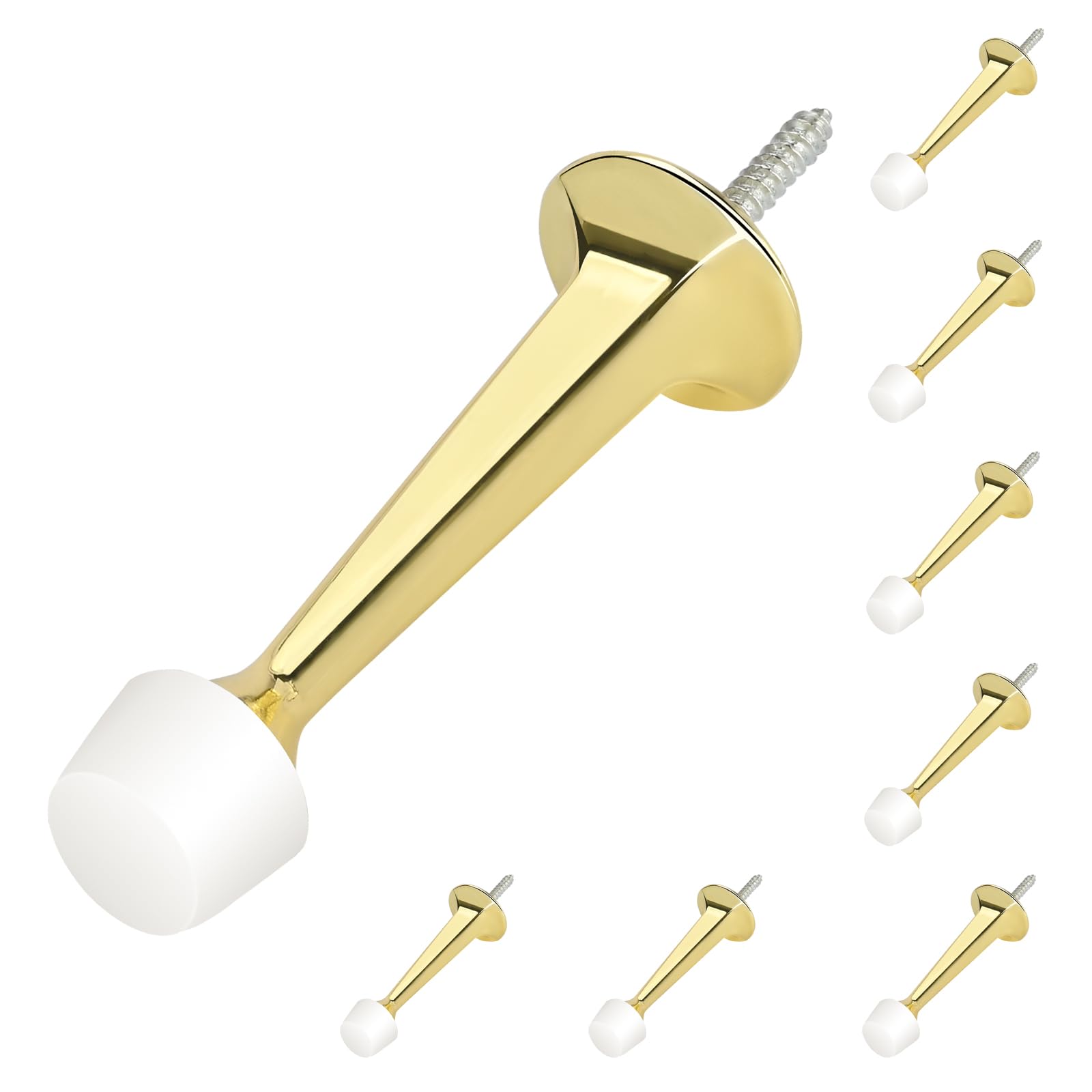 Homotek 8 Pack Heavy Duty Solid Rigid Door Stop With Soft Rubber Tip, Zinc Die Cast Door Stopper Protect Wall & Door,Gold