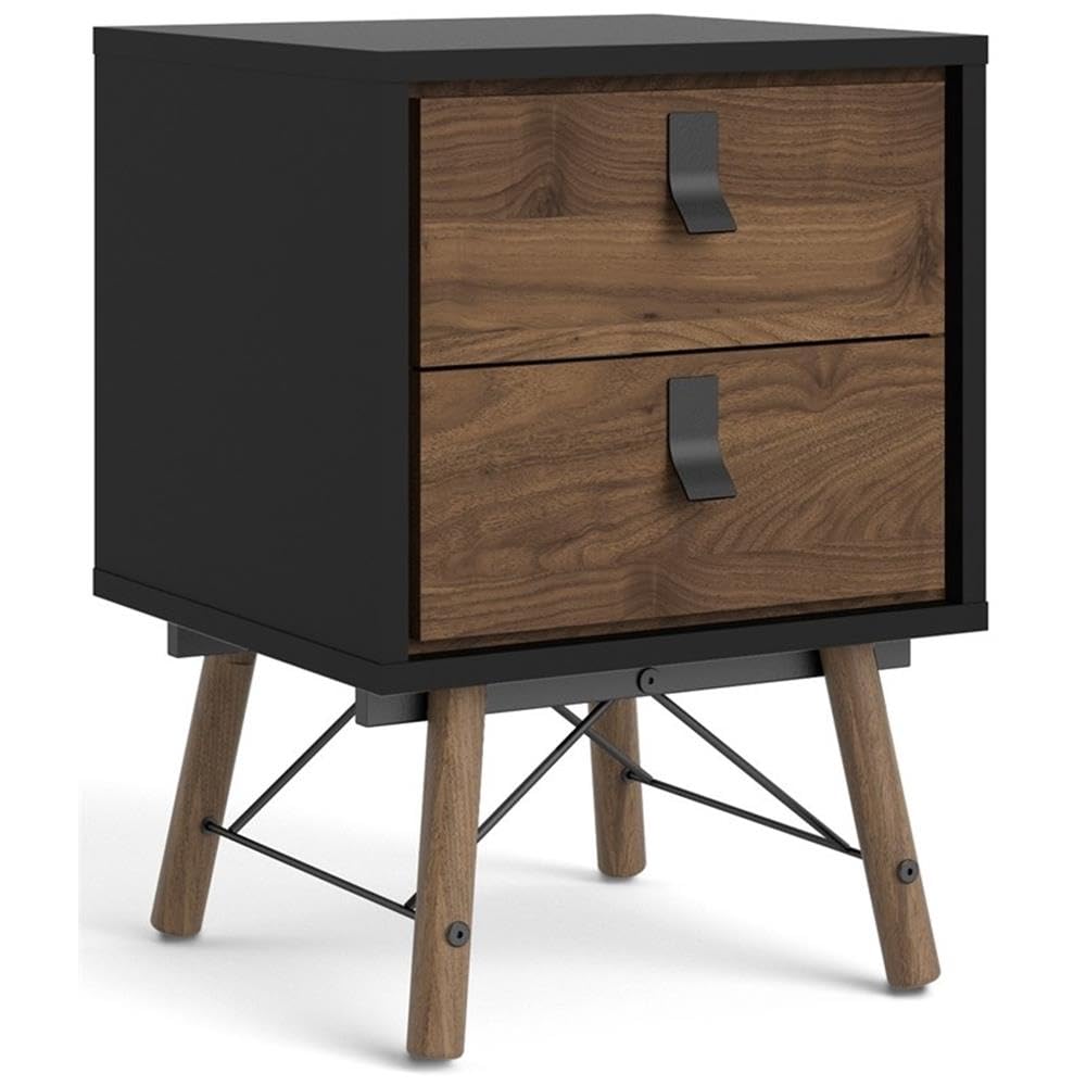 Ry 2 Drawer Nightstand, Black Matte/Walnut