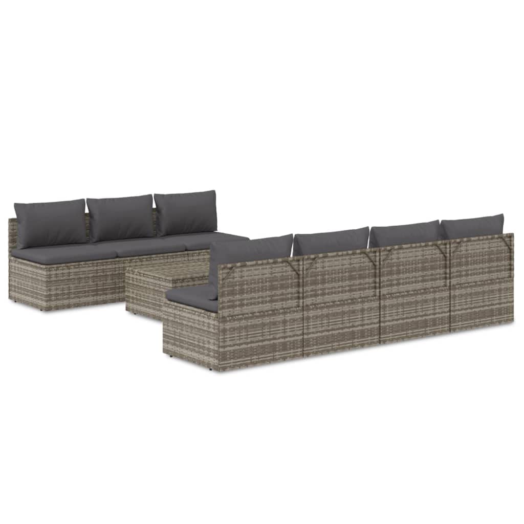 vidaXL 8-Piece Patio Lounge Set - Weather Resistant Poly Rattan Material in Elegant Gray Color, Complete with Comfortable Cushions, Pillows, and Storage - Easy Assembly Required