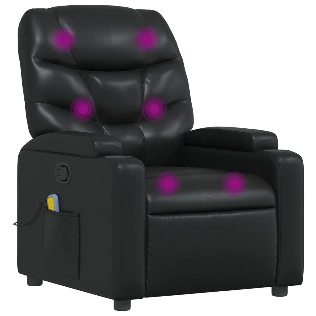 vidaXL Black Leather Recliner Chair - Thumbnail 3