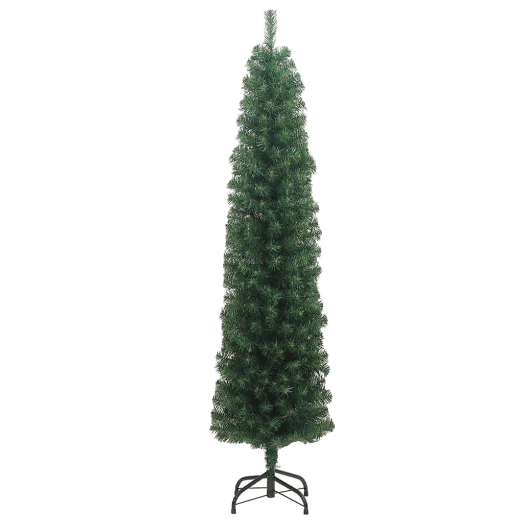 vidaXL Slim Artificial Christmas Tree with Steel Stand, 6ft Lifelike Green PVC, Full-Bodied Indoor/Outdoor Holiday Decor, Easy Assembly, Without Ornaments/Lights