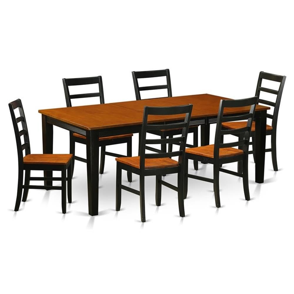 East West Furniture QUPF7-BCH-W 7 Piece Kitchen Table & Chairs Set Consist of a Rectangle Dining Table with Butterfly Leaf and 6 Dining Room Chairs, 40x78 Inch, Black & Cherry