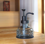 OCTMUSTARD Glass Soap Dispenser for Kitchen & Bathroom, Grey Glass with Black Pump, 3-3/8 x 3-3/8 x 5-1/