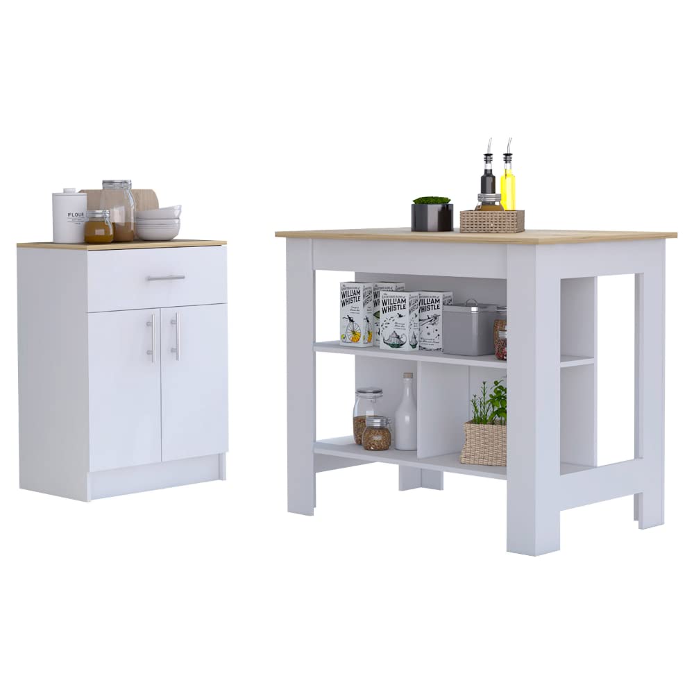 California Kitchen Set,35.4" H X 40.5" W X 27.5" D,White/Light Oak