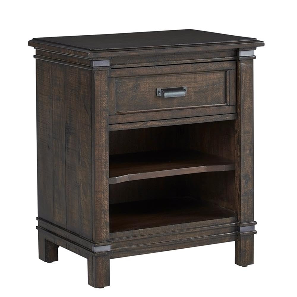American Woodcrafters Farmwood 1-Drawer Rustic Brown Wood Nightstand