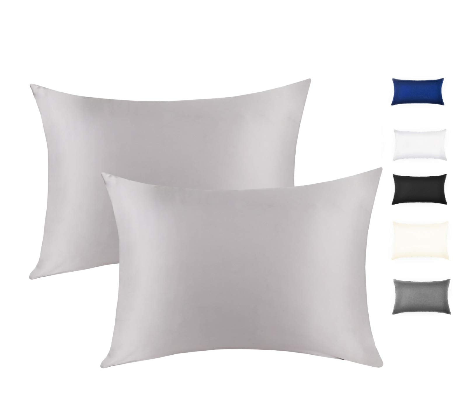 100% Mulberry Silk Pillowcase For Hair And Skin, Both Side 19 Momme Silk With Hidden Zipper,2 Pack (Grey, King)