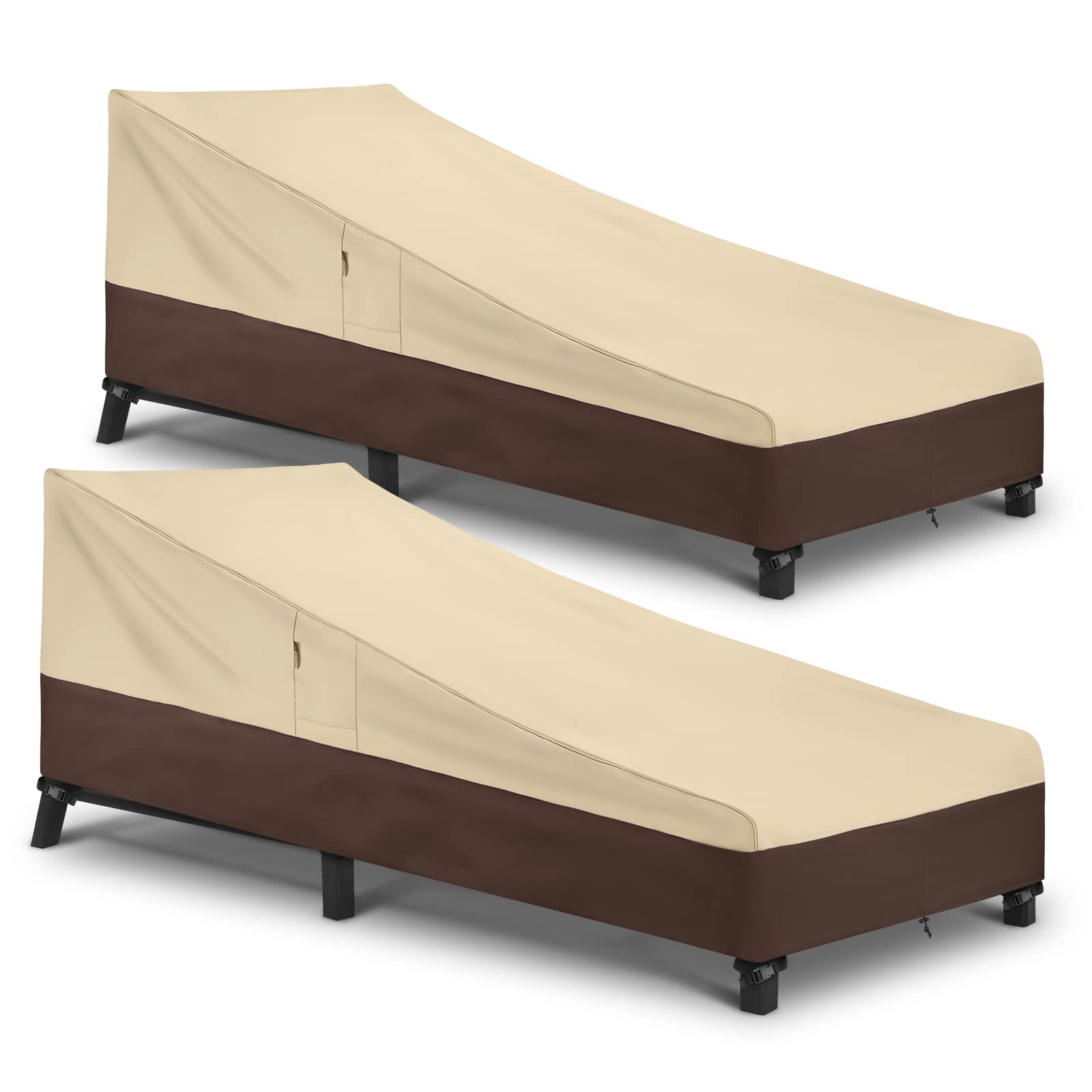 Arcedo Chaise Lounge Cover, Waterproof Outdoor Lounge Chair Covers, 2 Pack Patio Chaise Covers, All Weather Resistant Patio Furn