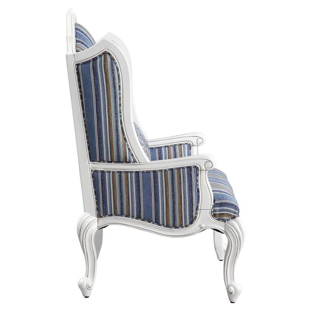 Acme Ciddrenar Fabric Upholstery Chair with Pillow in Blue and White