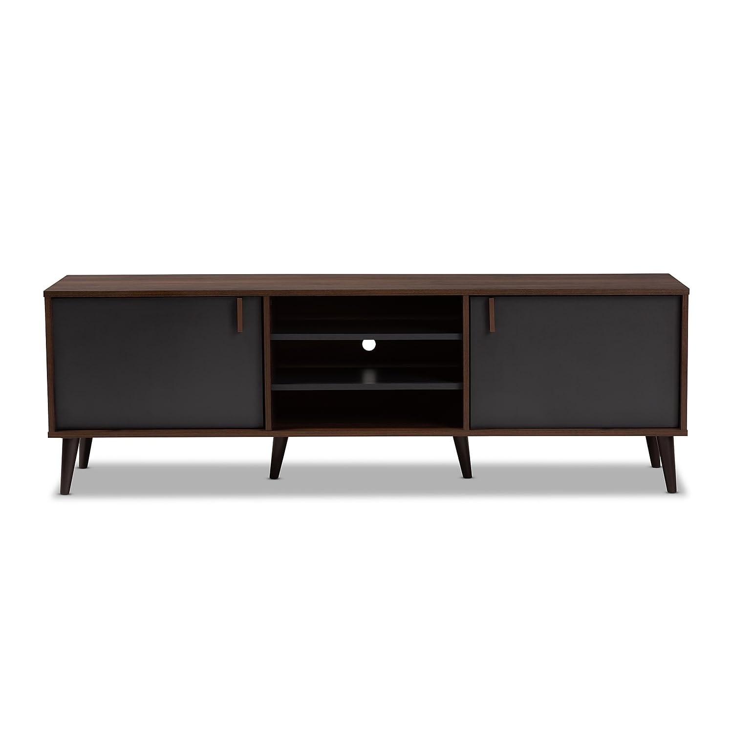 Baxton Studio Samuel 5-Shelf Wood TV Stand, Walnut Brown and Dark Grey, Screens up to 70-inch (148-8669-HiT)
