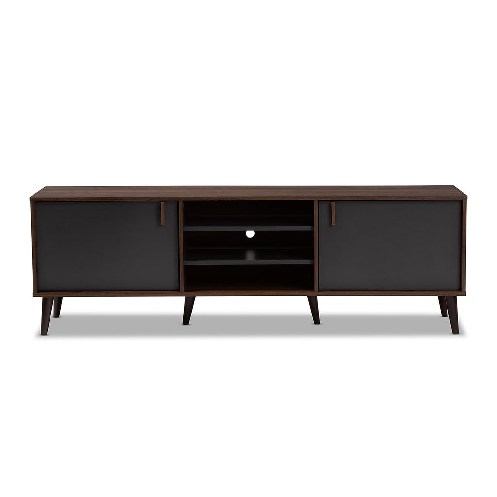 Baxton Studio Samuel 5-Shelf Wood TV Stand, Walnut Brown and Dark Grey, Screens up to 70-inch (148-8669-HiT)