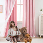 Yancorp Pink Curtains For Bedroom Living Room Thermal Insulated Kids Curtain Hollow-Out Star Window Nursery Curtain 96 Inches Length Room Darkening Grommet(Pink,52 * 96),1 Panel