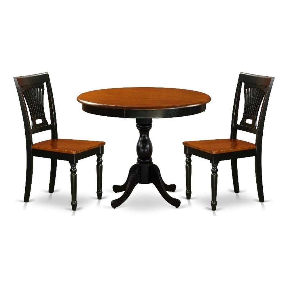 East West Furniture Ampv3-Bch-W 3 Piece Dinette Set For Small Spaces Contains A Round Kitchen Table With Pedestal And 2 Dining Chairs, 36X36 Inch, Black & Cherry