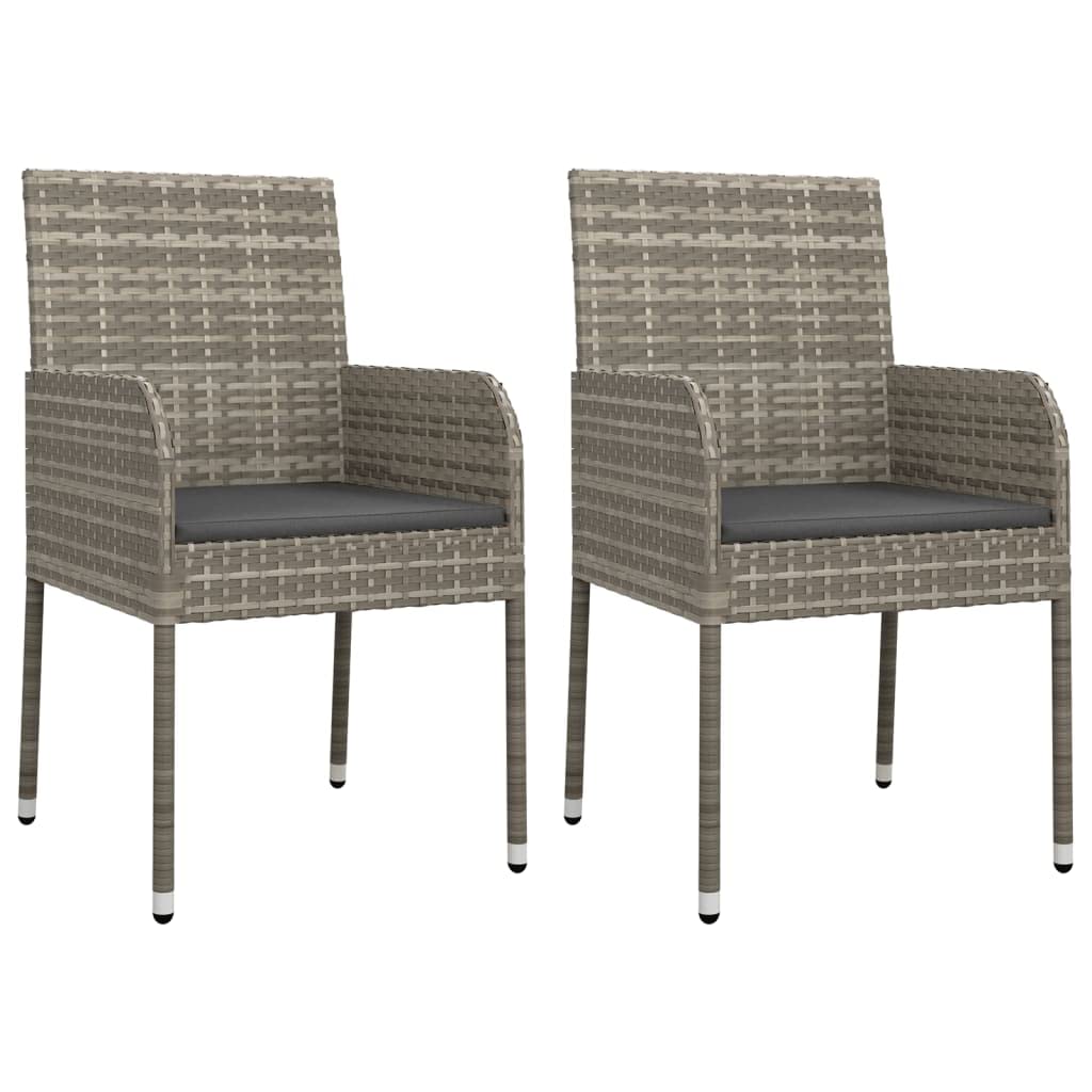 vidaXL Patio Dining Set - Modern 3 Piece Outdoor Furniture with Cushions, Gray Poly Rattan Construction, Versatile Modular Design, Comfortable & Sturdy