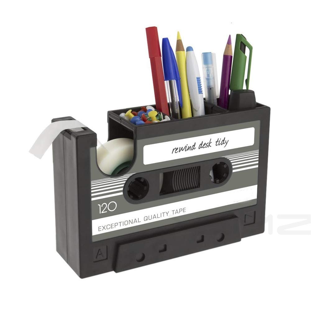 Creative Adhesive Tape Pen Holder Case, Retro Cassette Tape Dispenser Vase Brush Pot, Popular Pencil Desk Collection Tidy Organi
