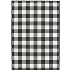 HomeRoots Polypropylene 8’x11’ Black and Ivory Gingham Indoor Outdoor Area Rug