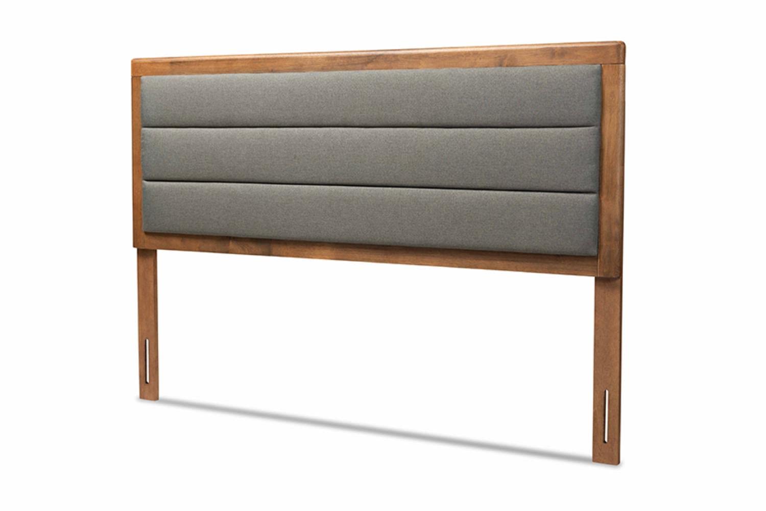 Baxton Studio Dexter Modern and Contemporary Dark Grey Fabric Upholstered and Walnut Brown Finished Wood King Size Headboard