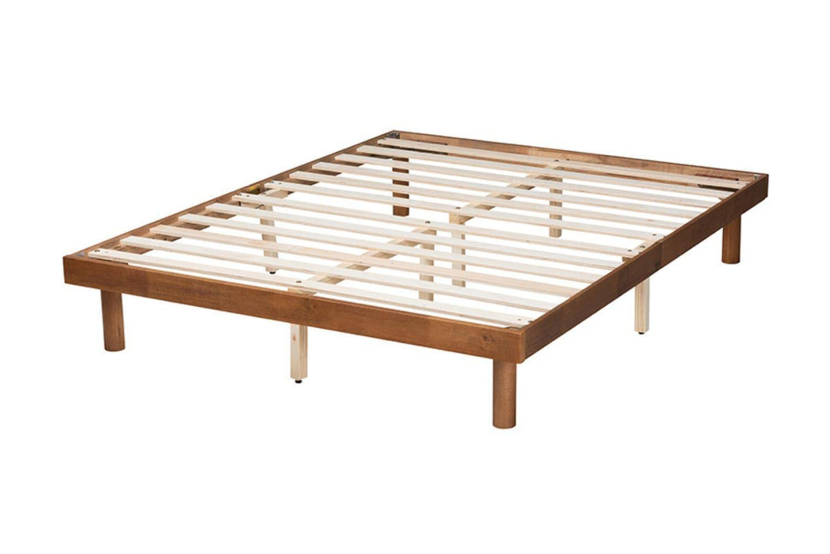 Baxton Studio Winston Mid-Century Modern Walnut Brown Finished Wood Queen Size Platform Bed Frame