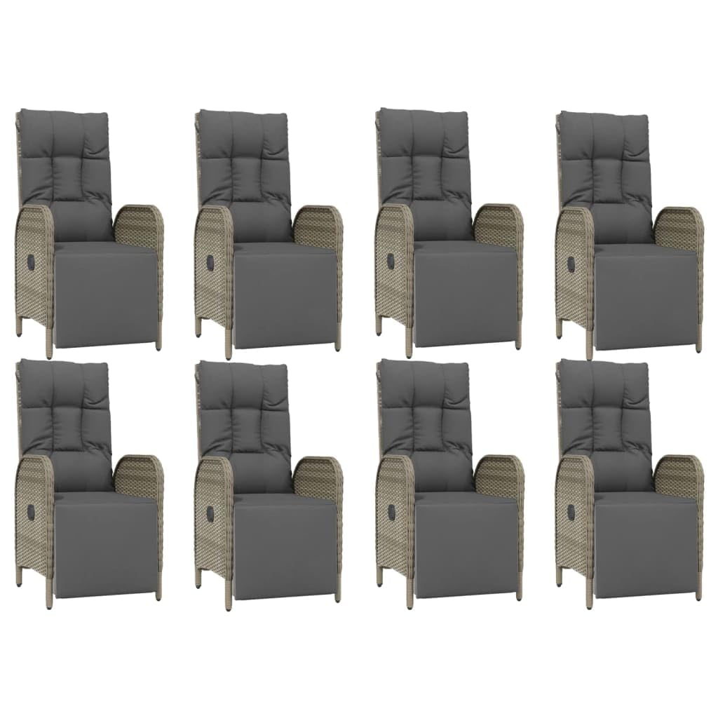 vidaXL 9-Piece Garden Lounge Set with Reclinable Chairs and Cushions - Gray Poly Rattan Dining Set with Steel Frame and Tempered Glass Tabletop