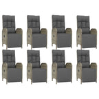 vidaXL 9-Piece Garden Lounge Set with Reclinable Chairs and Cushions - Gray Poly Rattan Dining Set with Steel Frame and Tempered Glass Tabletop