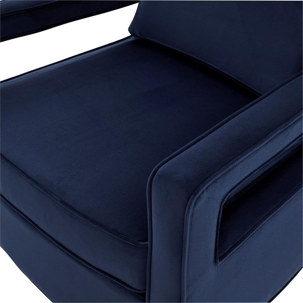 Comfort Pointe Questa Navy Blue Velvet Accent Arm Chair with Open Arms and Brown Legs