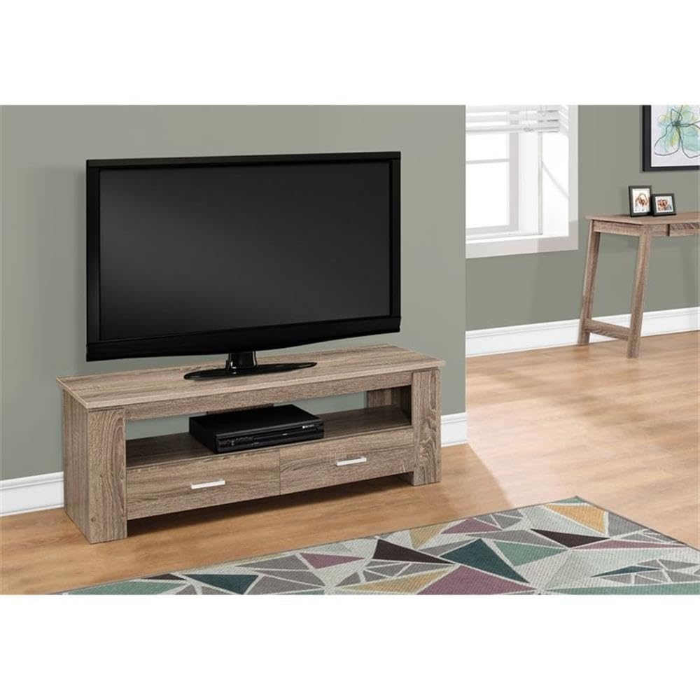 Monarch Specialties I TV STAND-48 L 2 Storage Drawers, Dark Taupe
