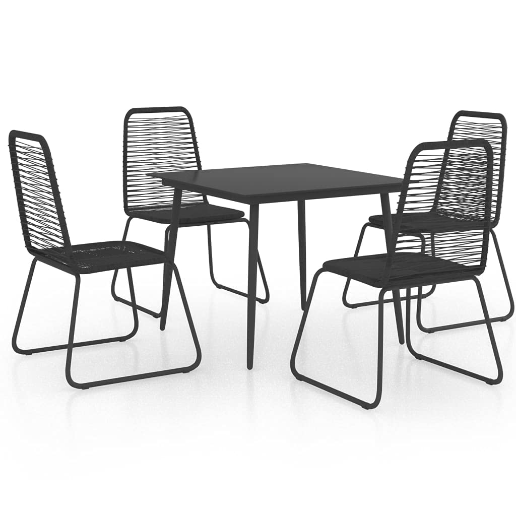 vidaXL Modern 3 Piece Patio Dining Set - Black PVC Rattan, Powder-Coated Steel Frame, Glass Top Table - Ideal for Garden, Patio, Terrace