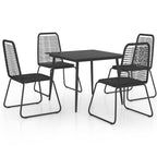 vidaXL Modern 3 Piece Patio Dining Set - Black PVC Rattan, Powder-Coated Steel Frame, Glass Top Table - Ideal for Garden, Patio, Terrace