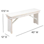 Flash Furniture Hercules Series 8' X 40" Antique Rustic White Folding Farm Table And Four 40.25"L Bench Set